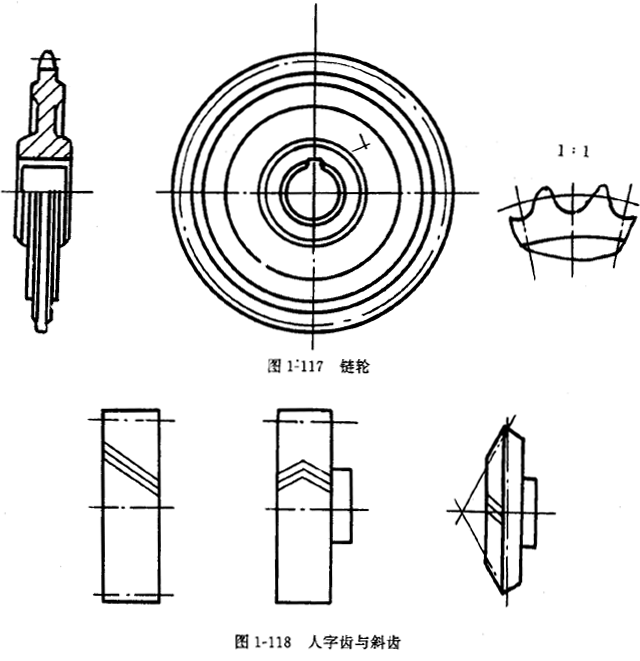 鏈輪的畫法、齒輪、蝸輪、蝸杆齧合畫法