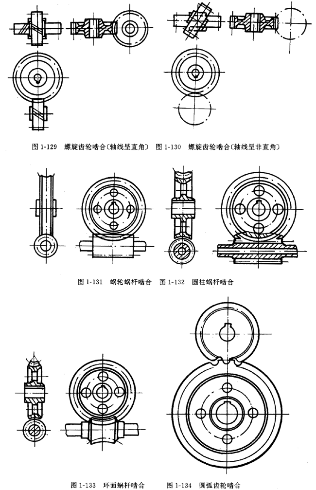 鏈輪的畫法、齒輪、蝸輪、蝸杆齧合畫法