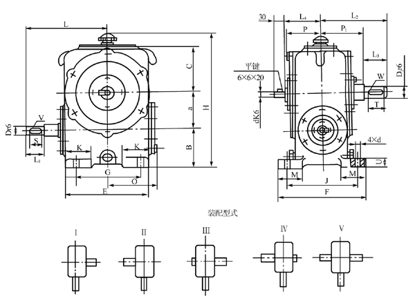 圓柱蝸杆減速器的外形、安裝尺寸及裝配形式
